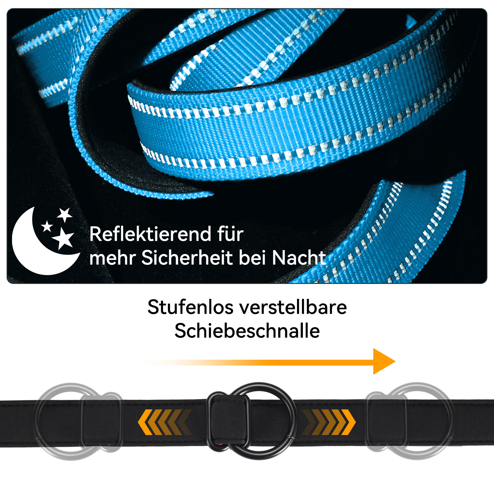 LinaPet Hundeleine 3m x 2,5 cm, Reflektierend – Verstellbare Doppelleine – Bild 5