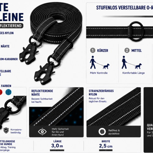 Schwarze reflektierende Hundeleine von Lina Pet
