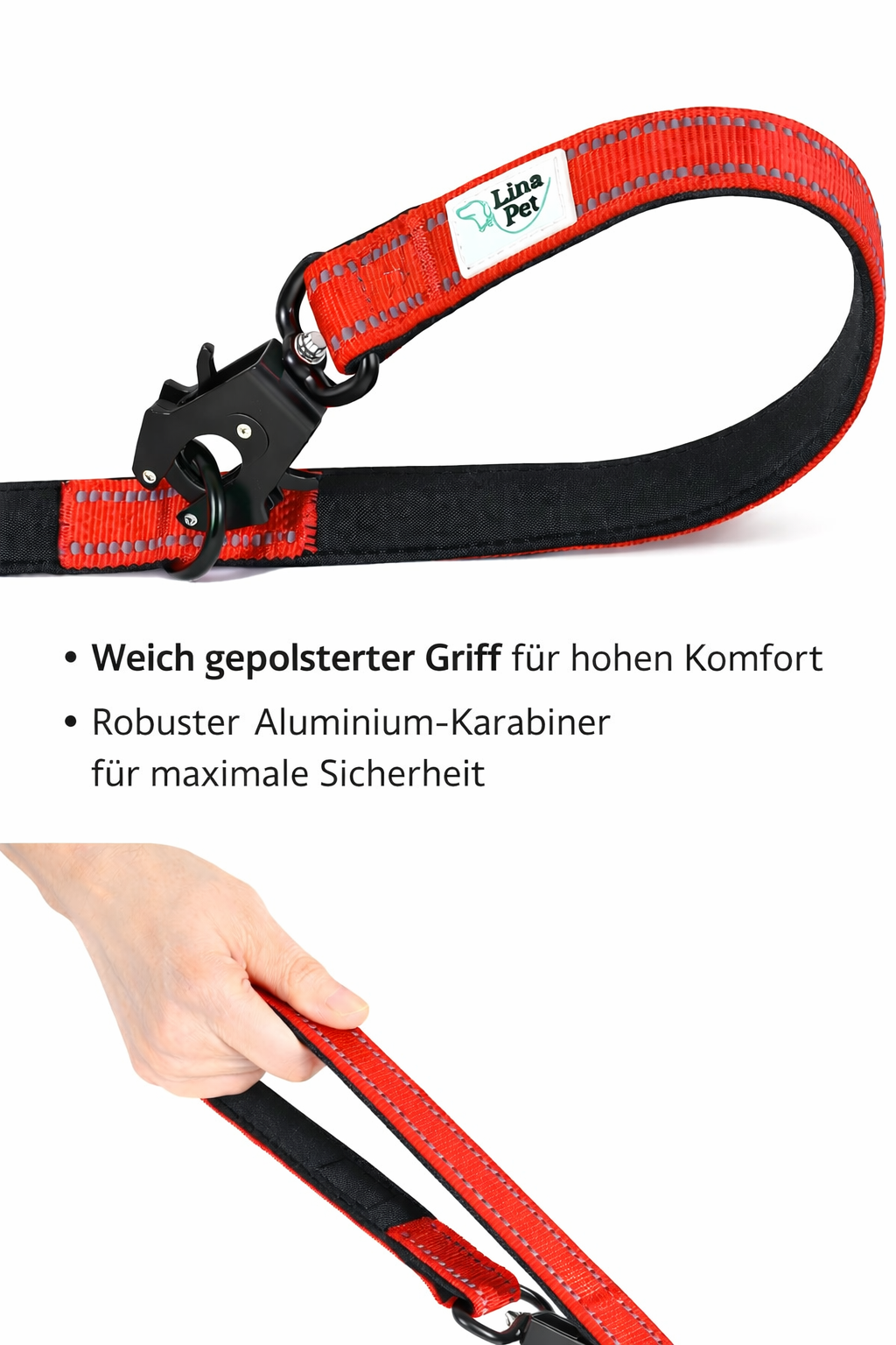 LinaPet Hundeleine 3m x 2,5 cm, Reflektierend – Verstellbare Doppelleine – Bild 8