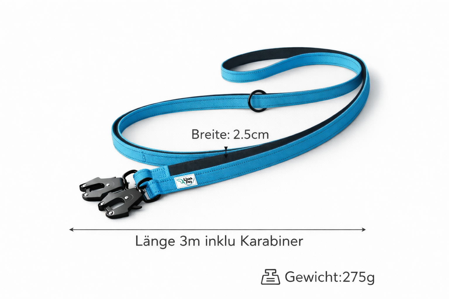 LinaPet Hundeleine 3m x 2,5 cm, Reflektierend – Verstellbare Doppelleine – Bild 6