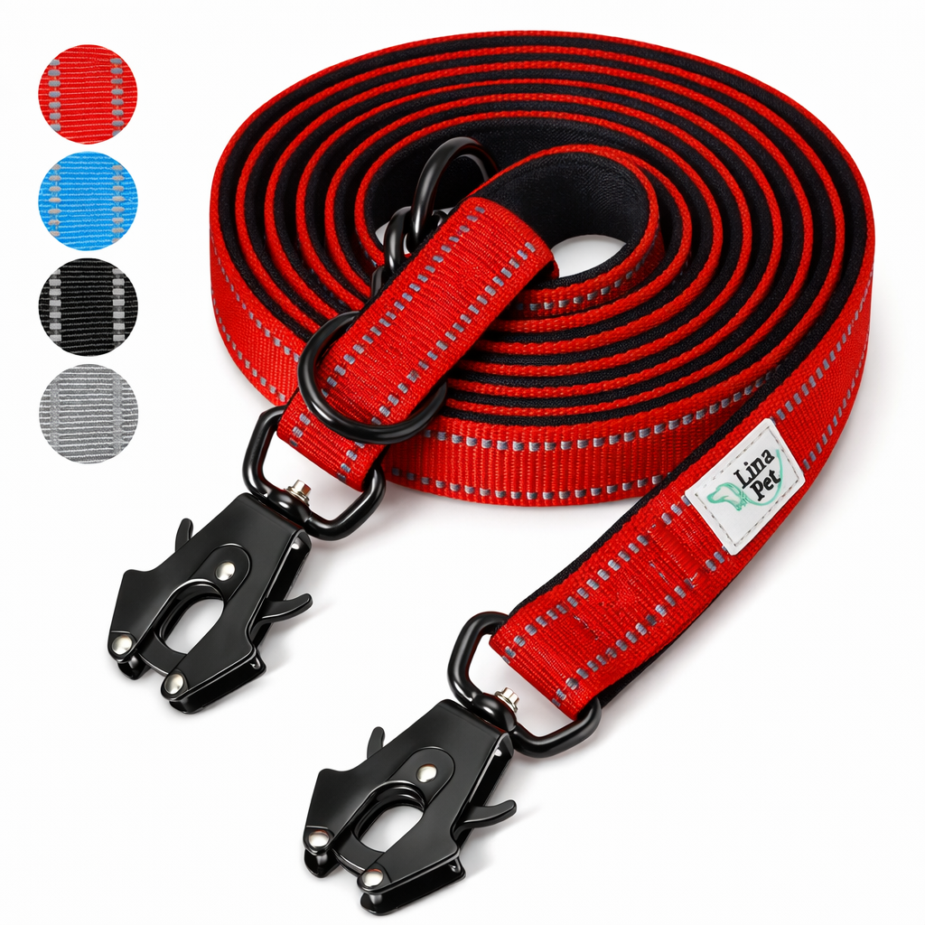 LinaPet Hundeleine 3m x 2,5 cm, Reflektierend – Verstellbare Doppelleine