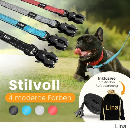 Alternative view of Hundeleine -3m- Verstellbare Doppelleine Laufleine Polsterung–2 Frosch-Karabiner