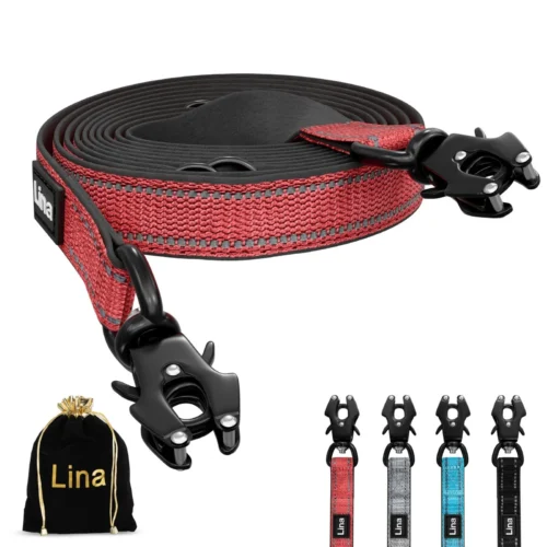 Hundeleine -3m- Verstellbare Doppelleine Laufleine Polsterung–2 Frosch-Karabiner