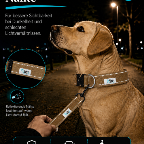 Khakis reflektierende Hundehalsband von Lina Pet