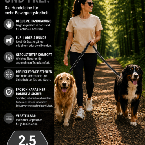 Schwarze reflektierende Hundeleine von Lina Pet