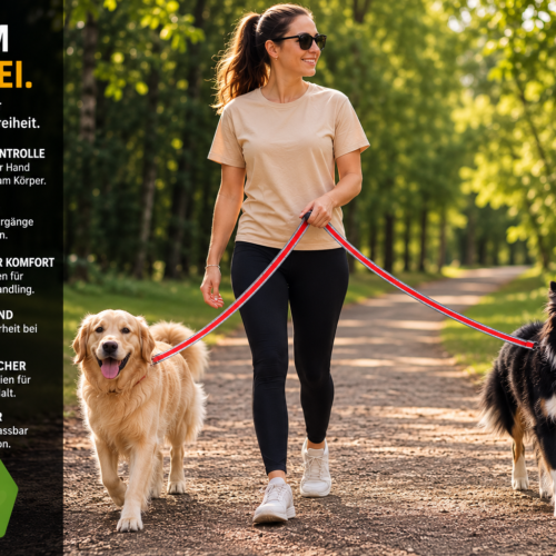 Lina Pet Hundeleine 2,5m , Verstellbare Freihandleine , Reflektierende Doppelleine mit 2 Sicherheits - Froschkarabienern , Neopren gepolstert , Führleine für mittlelgroße und große Hunde – Bild 8